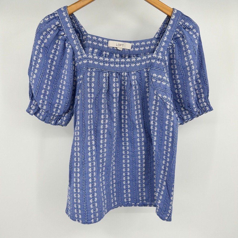 Coastal Cottage Embroidered Floral Peasant Top Womens S Country 100% Cotton